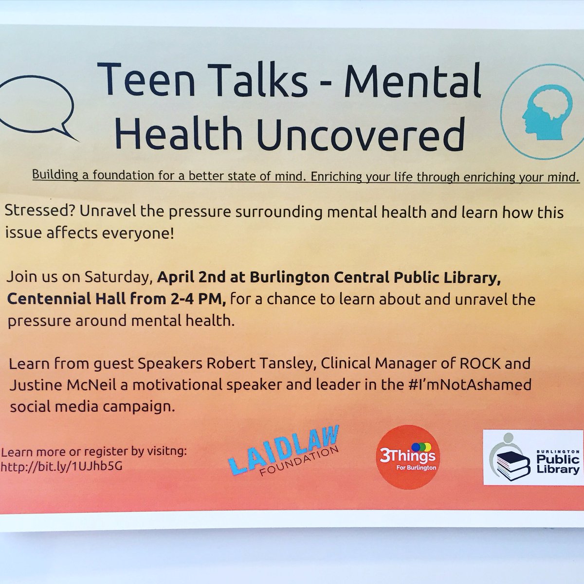 3ThingsBurl's tweet photo. This is happening now at the Burlington Public Library. Join us! #teentalks #mentalhealthmatters https://t.co/etarW2Cr0I