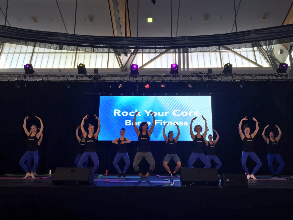 RYU_apparel's tweet photo. @barrefitness slaying it on stage in our leggings at the @WorkoutBC #WorkoutToConquerCancer 

#BeautifulTough https://t.co/VFbYf1qXTB