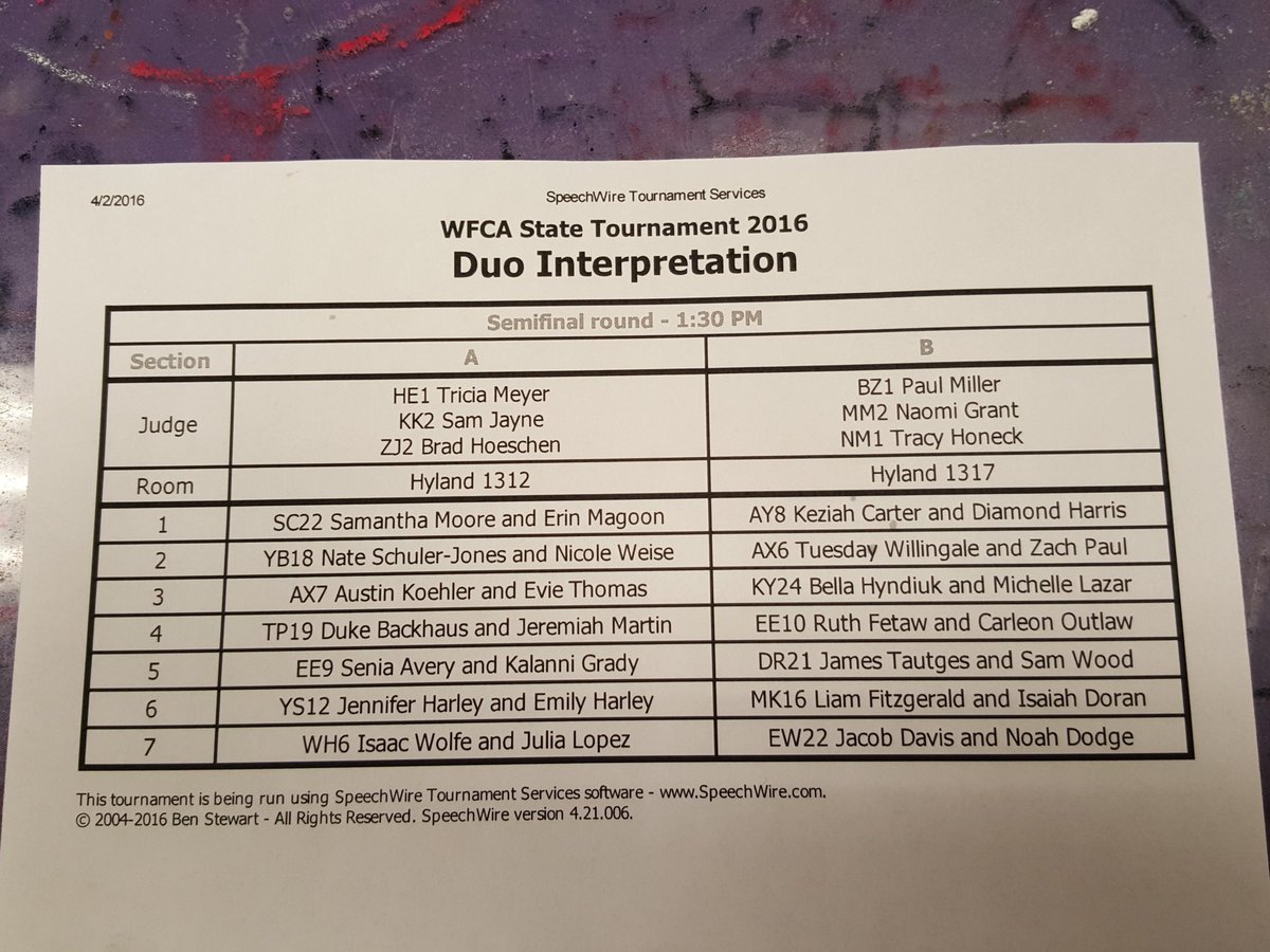 WFCAforensics's tweet image. Semifinals for DUO INTERP #WFCAState2016 Congratulations!