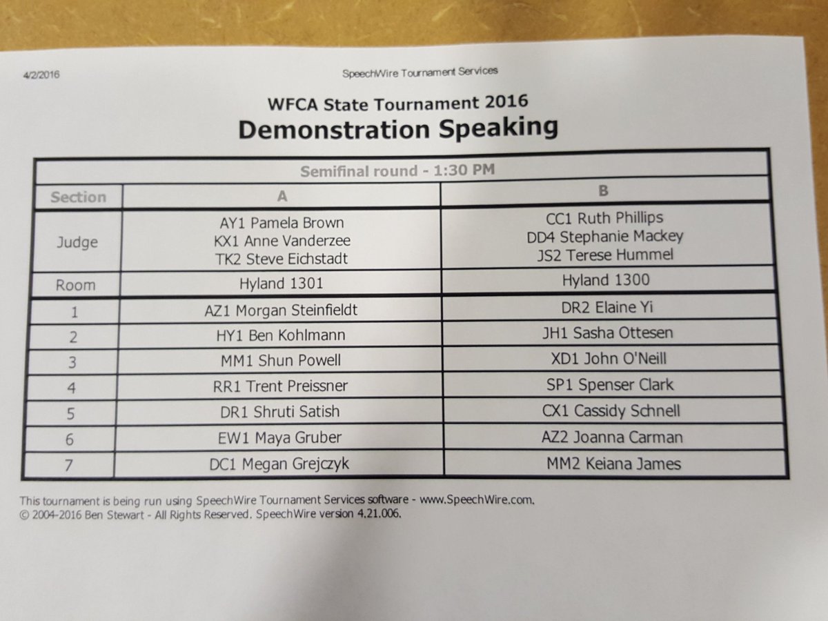 WFCAforensics's tweet image. Semifinals for DEMONSTRATION #WFCAState2016 Congratulations!