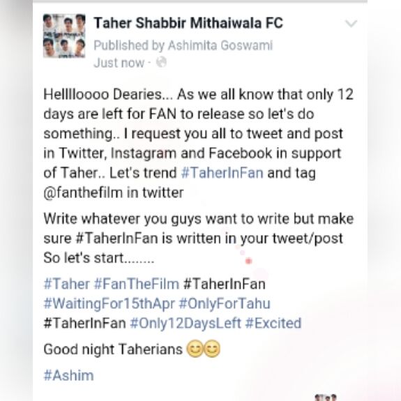 TaherSM_FC's tweet photo. Trend to show ur love &amp; support fr @taher07 #TaherInFan #Excited #Only12DaysLeft @imsrk_ @yrf https://t.co/oC05AR869X