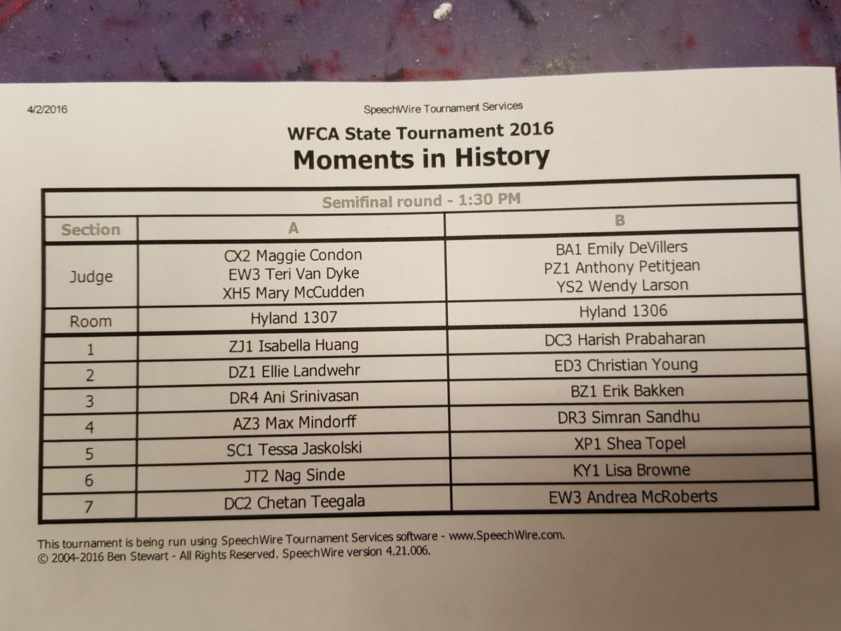 WFCAforensics's tweet image. Semifinals for MOMENTS IN HISTORY #WFCAState2016 Congratulations!