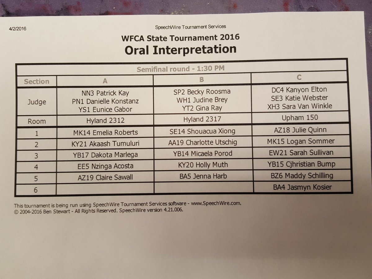 WFCAforensics's tweet image. Semifinals for OIL #WFCAState2016 Congratulations!