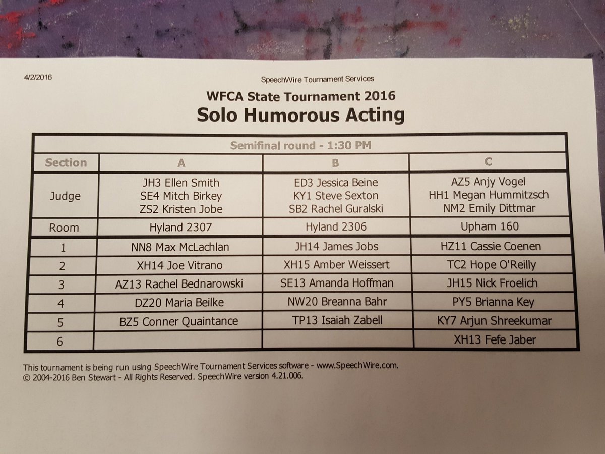 WFCAforensics's tweet photo. Semifinals for SOLO HUMOROUS #WFCAState2016 Congratulations! https://t.co/KqaXJzfg3i