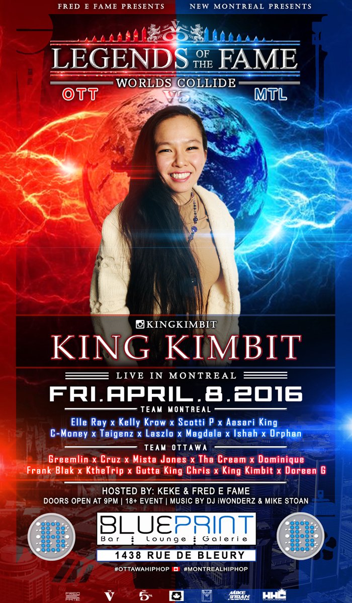 FredEFame's tweet photo. #LegendsoftheFame King Kimbit *Live in MTL Fri Apr 8 #BluePrintLounge #OttawaHipHop vs #MontrealHipHop @kingkimbit https://t.co/sR1VVm7Nav