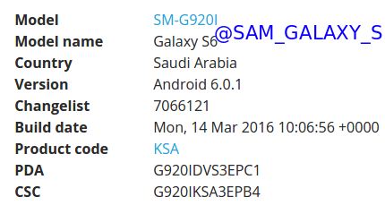 xk_sal7's tweet photo. بيانات الروم الرسمي لـ #اندرويد مارشميلو لجهاز #سامسونج #جالكسي اس6 موديل Galaxy S6 - SM-G920I الموجه للـ #السعودية https://t.co/LUWVzyBjn3
