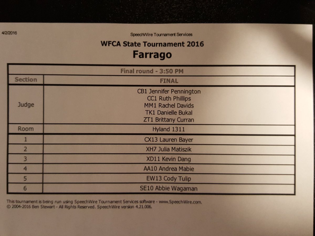 WFCAforensics's tweet image. Finals for FARRAGO #WFCAState2016 Congratulations!