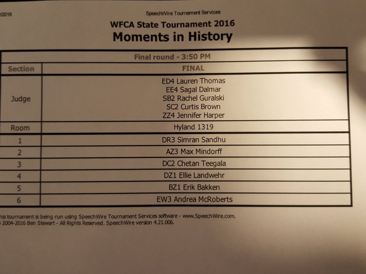 WFCAforensics's tweet image. Finals for MOMENTS #WFCAState2016 Congratulations!