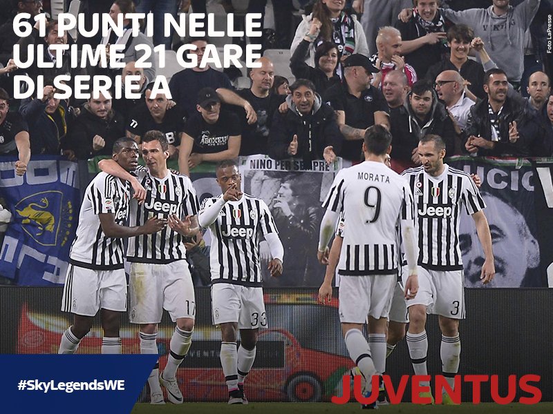 Numeri incredibili per la <a href="/juventusfc/">JuventusFC</a> nelle ultime 21 giornate di #SkySerieA: 20 vinte, 1 pareggiata. #SkyLegendsWE