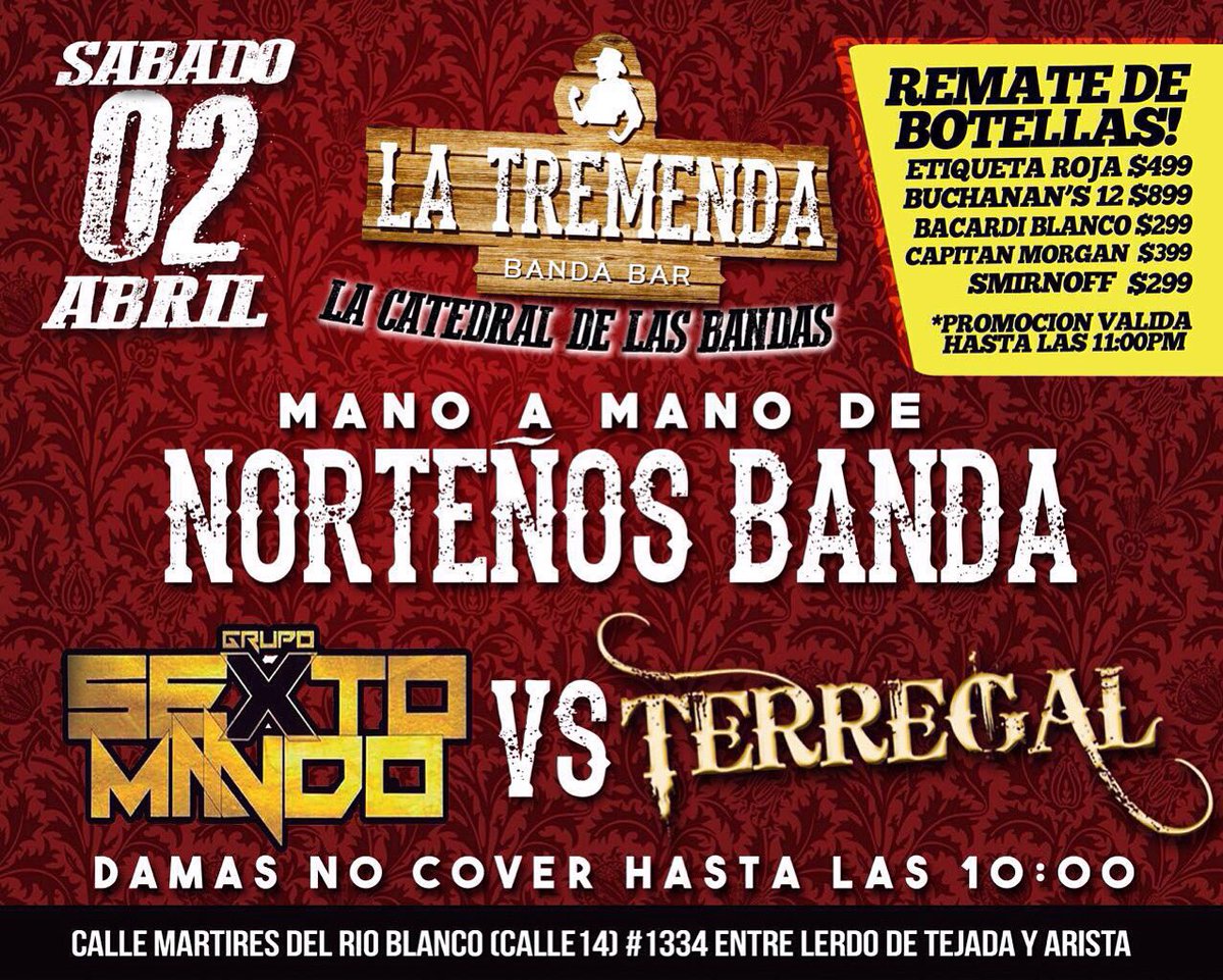 tremendatorreon's tweet photo. Esta noche en La Tremenda Banda bar gran mano a mano Sexto Mando y Terregal Norteño Banda https://t.co/Fkl0Xm5rxy