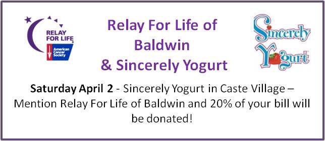 CasteSYogurt's tweet photo. Add some #froyo to your Saturday evening plans to help benefit the Relay for Life! 💜 @Relay4Life_BHS https://t.co/fHLjNYPklm