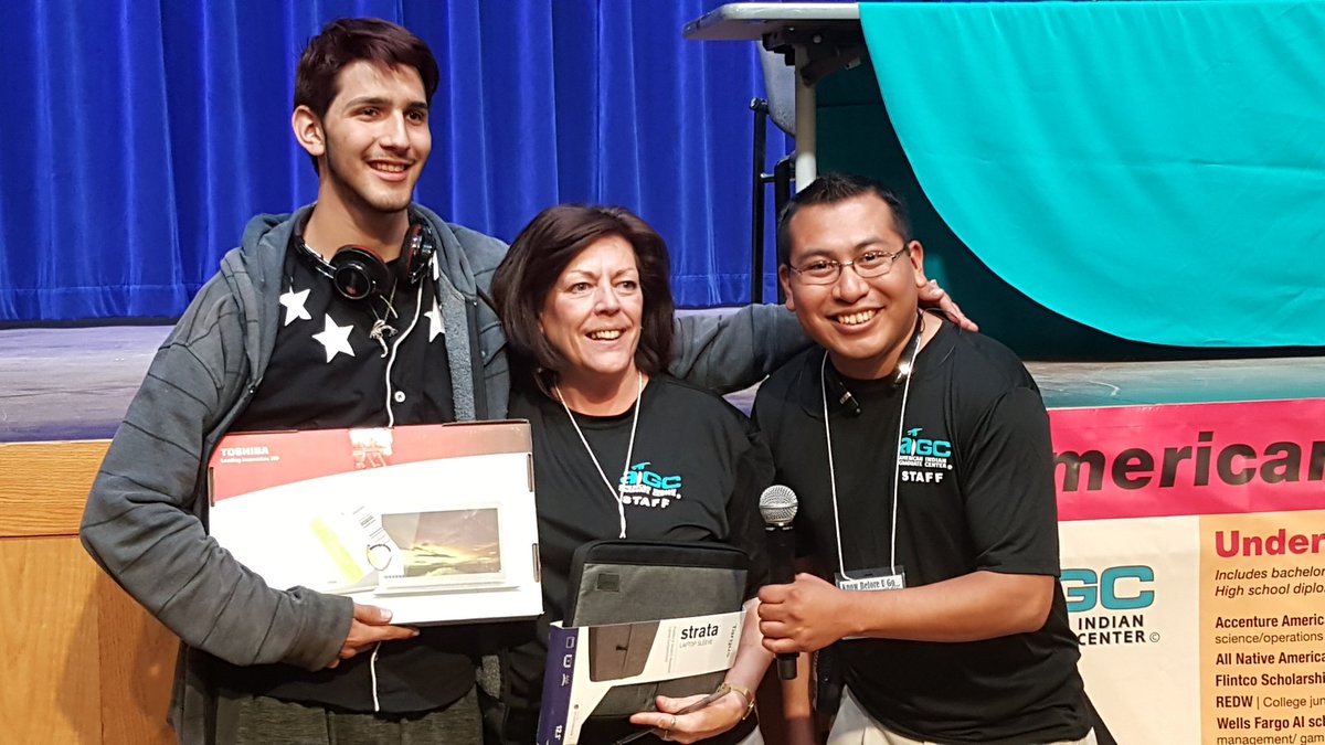 GMSgabrielAIGCS's tweet photo. A Laptop was given to this young man.  Joan and Josh congratulate our winne     #preregister #AIGCKB4UG https://t.co/bg5UIAibYl