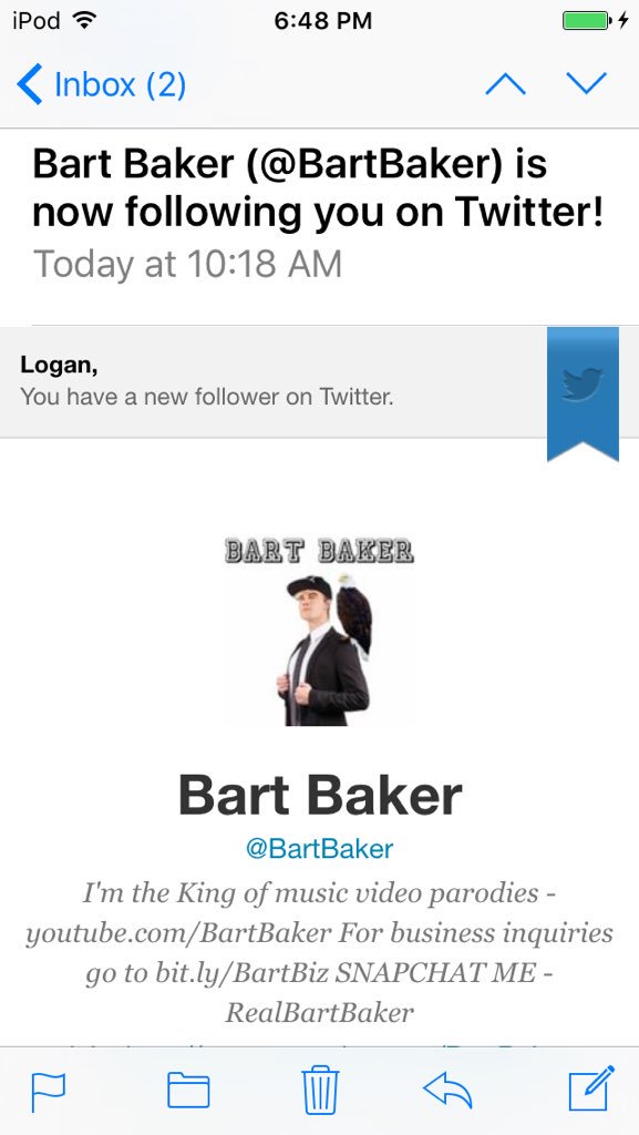 lrogers908's tweet photo. Thanks for the follow @BartBaker I appreciate it! Love your videos! Keep up the good work and laughing at haters! https://t.co/i5zUCHHxks