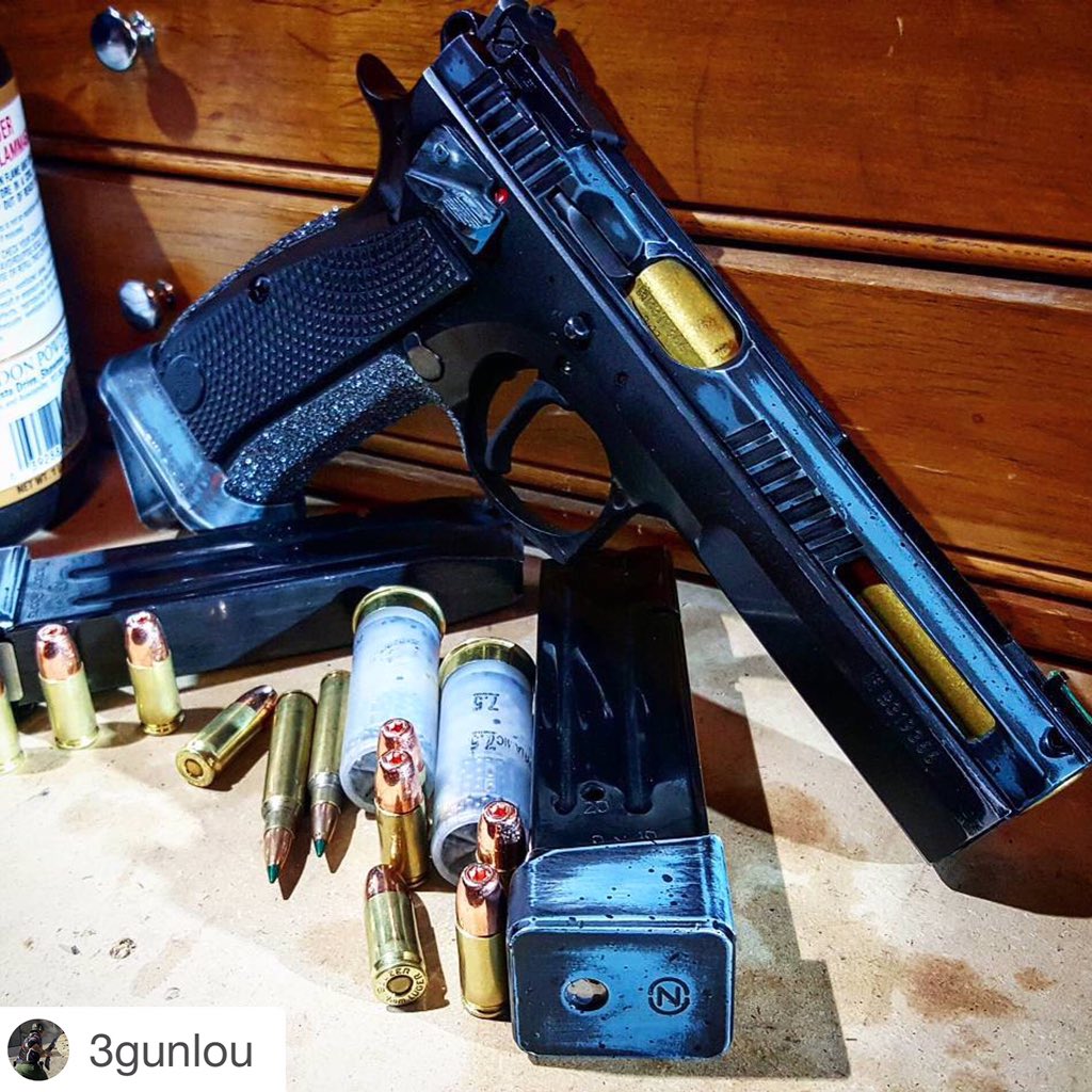 ZephyrDefense's tweet photo. CZ75 Cerakoted in Jesse James Civil Defense Blue Battleworn. https://t.co/FHt2yFvyva