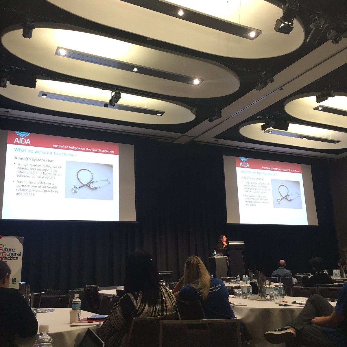 jessunny_'s tweet photo. Listening to Dr Kali Hayward, AIDA President. How do we achieve a culturally safe healthcare system? #fgp16 #GPforme https://t.co/jF2CTNTsVm