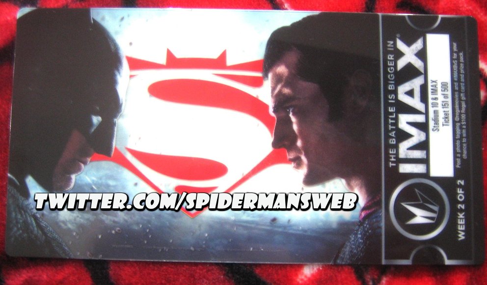 Spidermansweb's tweet photo. Round 6 Of @BatmanvSuperman ! Thanks To @RegalMovies For The Collectible Ticket ! #BatmanVSuperman #IMAXBVS https://t.co/yRERuihAw8
