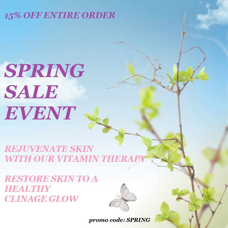 ClinageSkin's tweet photo. #SPRING SALE EVENT!! 15% OFF ENTIRE ORDER #skincare #healthy 
https://t.co/rVKYloiPVO https://t.co/RwwEPEhqh0