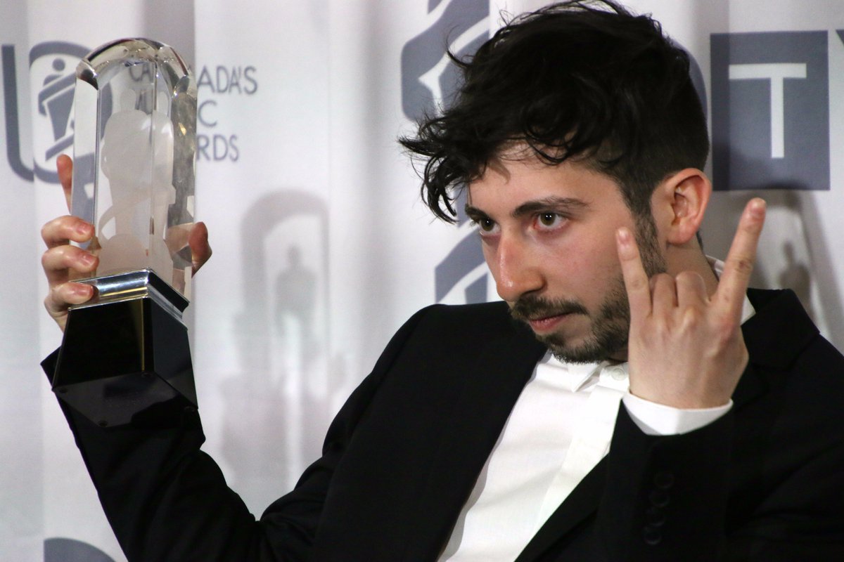 CBCCalgary's tweet photo. Here's @pomobeats with his Juno after his win for Electronic Album of the Year. #JUNOS https://t.co/6Ol8weROo7