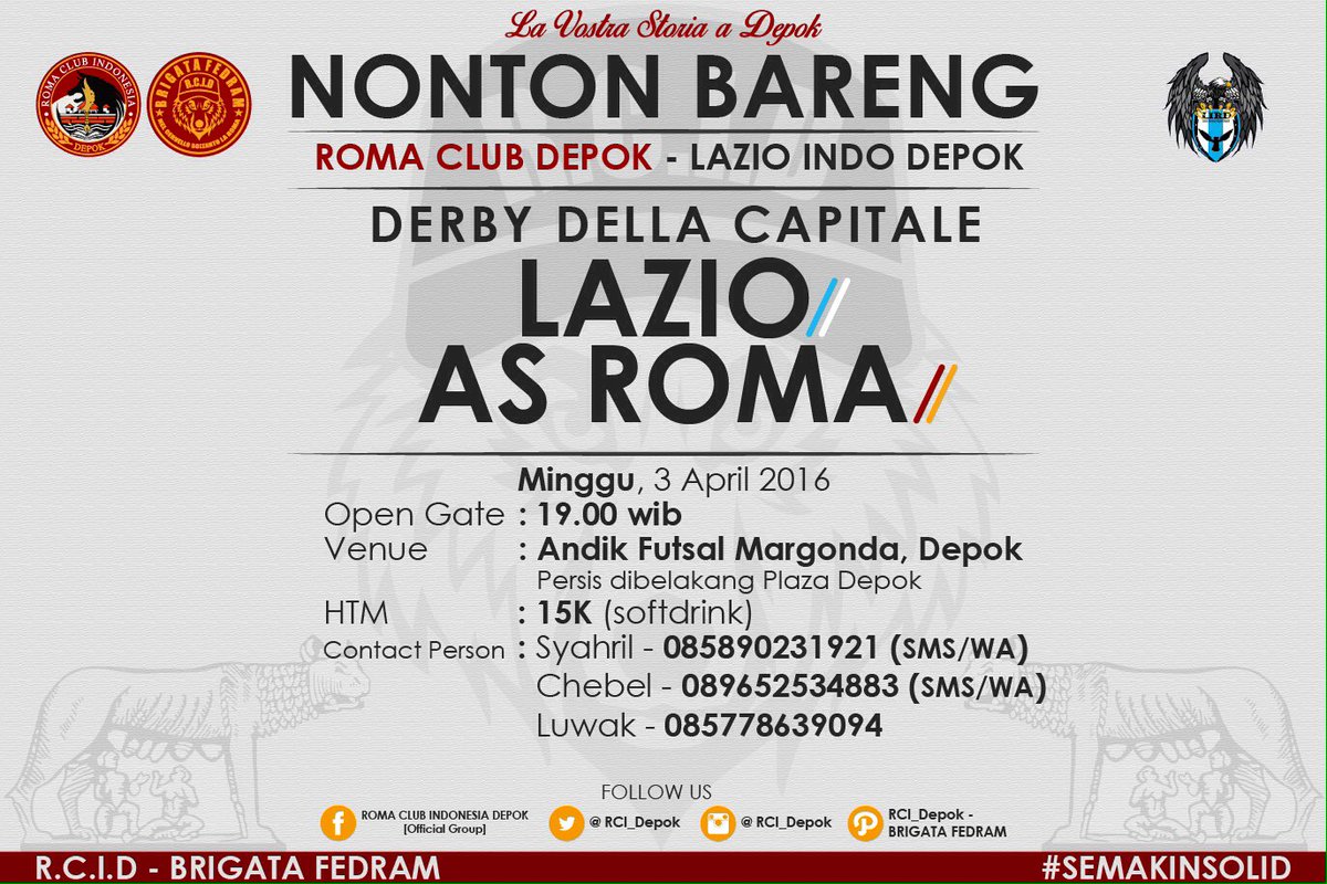 Roma Roma Roma, jgn lupa nanti malam merapat yuua kita meriahkan #NobarRCI31 "DERBY DELLA CAPITALE"