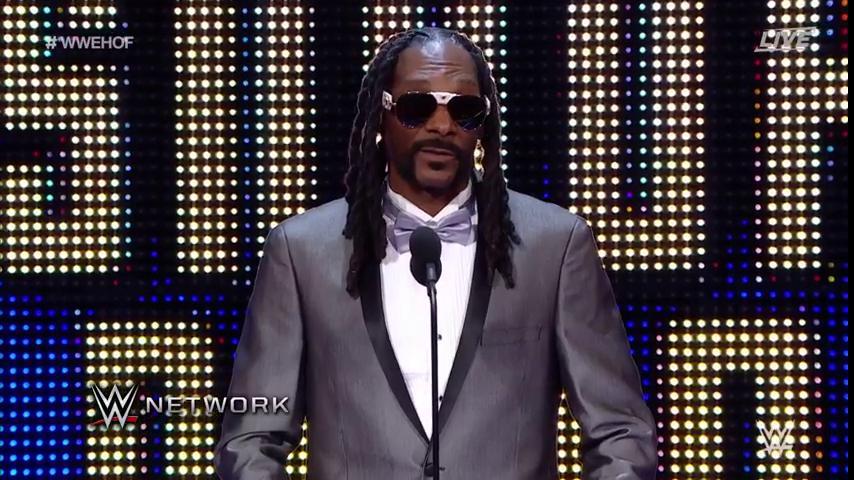 WWE's tweet photo. "Most of all I want to give a shout out to my little cousin... @SashaBanksWWE" - @SnoopDogg #LegitBoss #WWEHOF https://t.co/p4sbuvCoQl