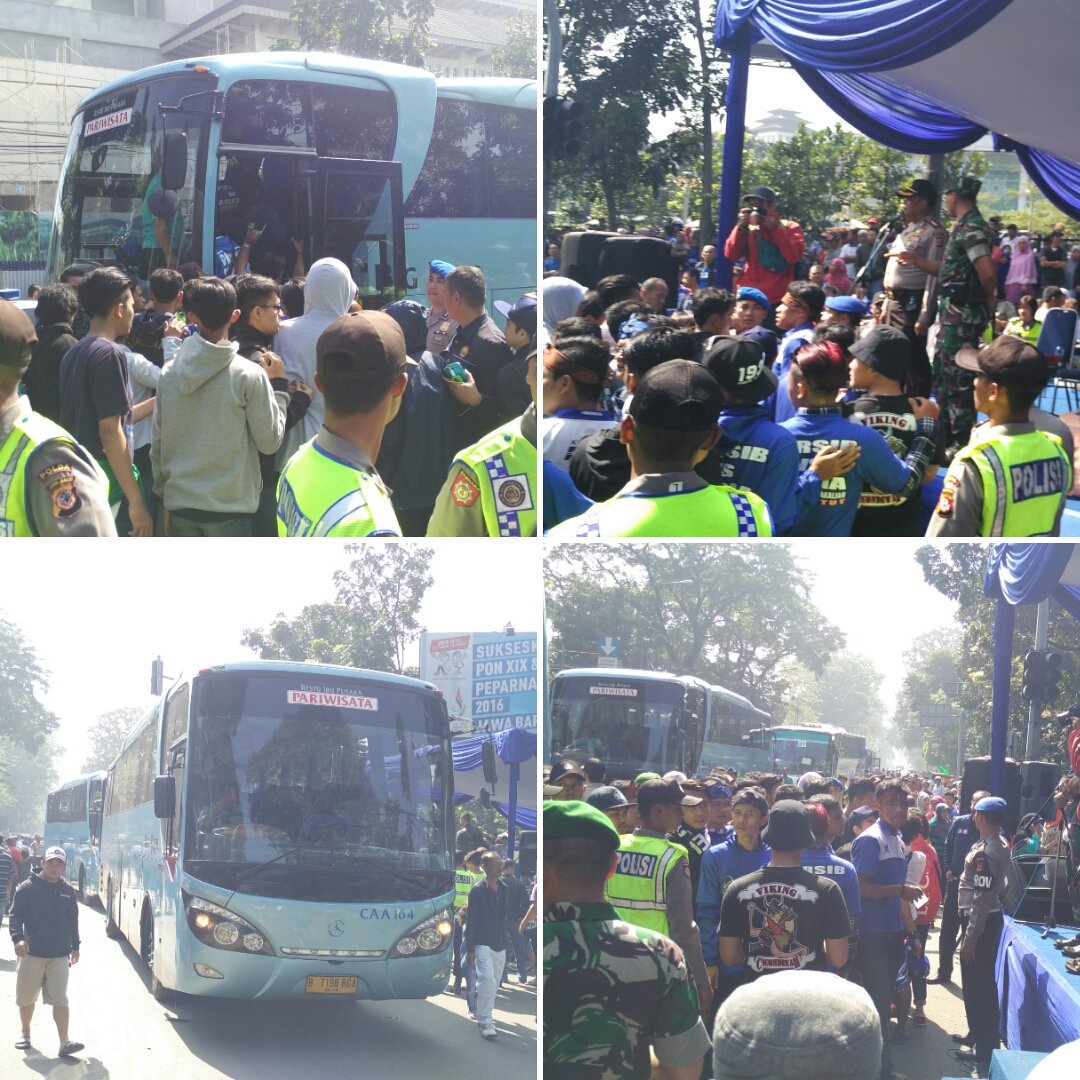 Udah ada sekitar 150 bis bobotoh berangkat dari Gasibu. #PersibDay