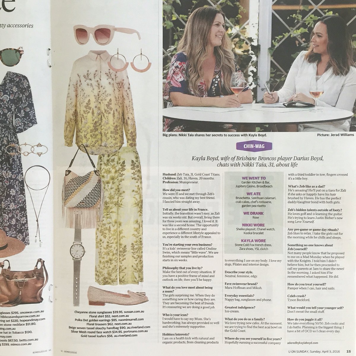 This weeks <a href="/UonSunday/">U on Sunday</a> #chinwag with <a href="/nikkitaia/">nikki.taia</a>, wife of <a href="/gctitans/">Gold Coast Titans</a> Zeb Taia - Read more in today's #sundaymail
