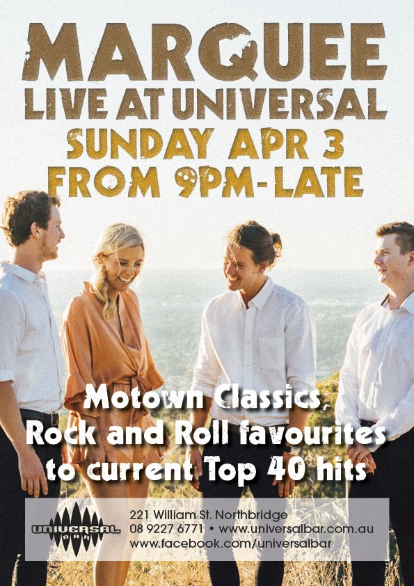 UniBarPerth's tweet photo. Hot hot band tonight! Marquee will be in the house from 9pm. Happy Hour 5pm-6pm and food specials from 4pm. #marquee https://t.co/X6ms5teodF