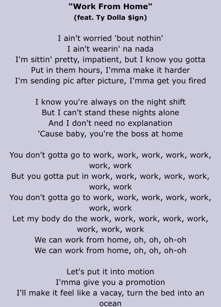 equityinmusic's tweet photo. Lyrics from Work From Home by Fifth Harmony. This shows both genders being treated inappropriately. #musicequity https://t.co/jL0cJKMGDi