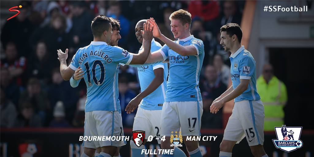 SuperSportTV's tweet photo. #BPL - Man City kept their Champions League hopes alive with a big win at Bournemouth. #SSFootball https://t.co/XhFOqdRjMS