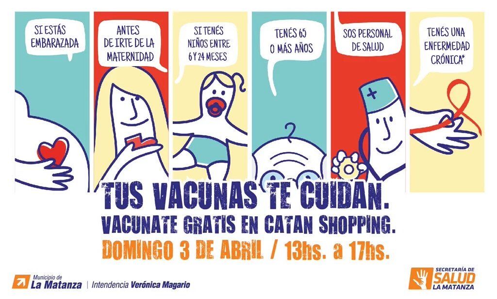 La_Matanza's tweet photo. #HOY dom 3 de #Abril de 13 a 17 hs. Vacunación gratuita en @CatanShopping  @saludpublicaok @ACollia #GonzalesCatan https://t.co/eVhqrBLR66