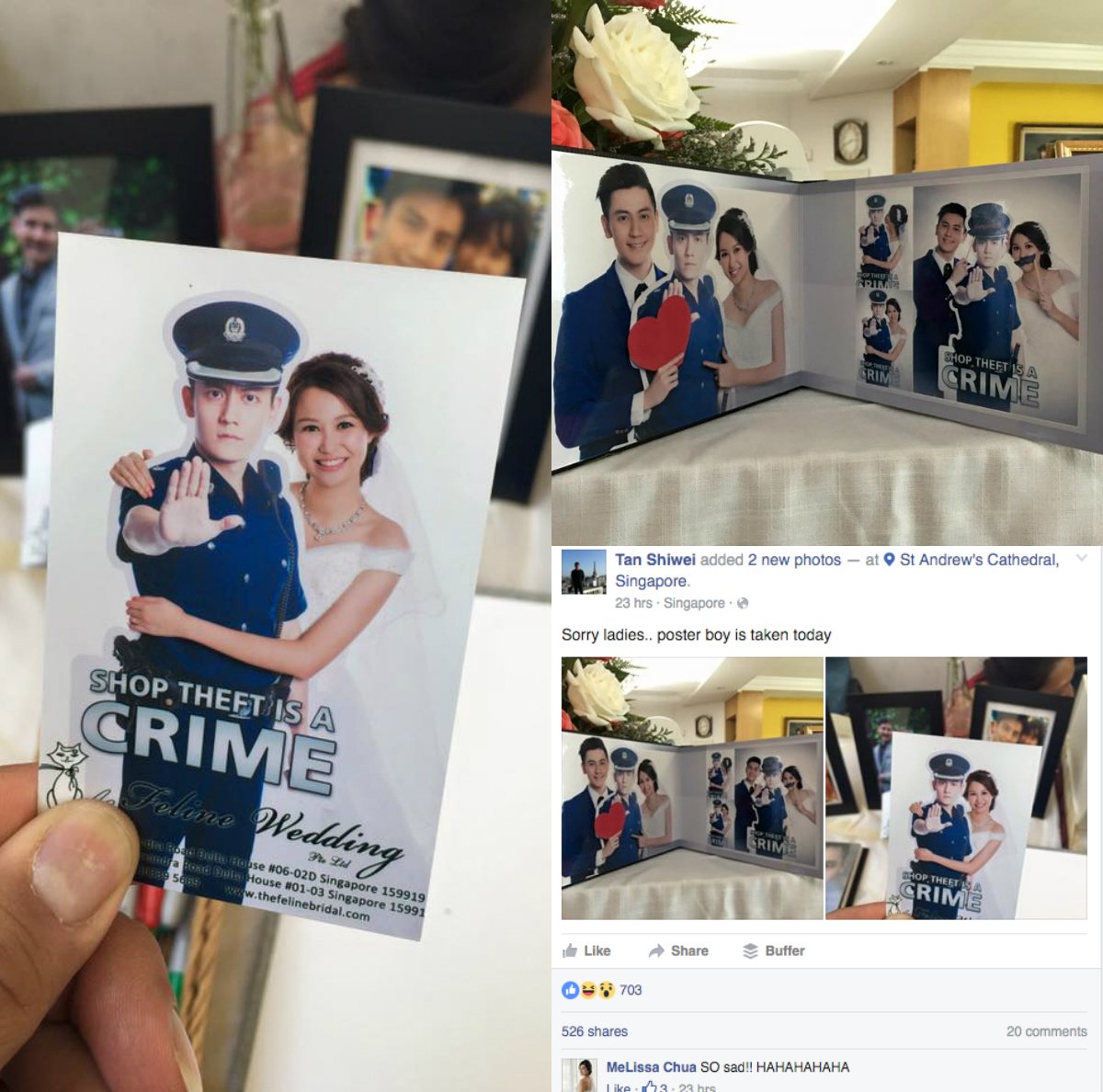 tdy_T's tweet photo. #CardboardConstable now has a missus, according photos posted by Facebook user Tan Shiwei https://t.co/a5v9GVqPUW https://t.co/fvy80YfBPU