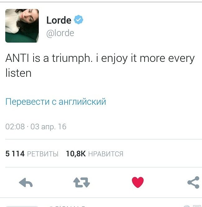 Lorde_Ukraine's tweet photo. Ella is so impressed! She shares her opinion about ANTI by amazing @rihanna https://t.co/40KiSz4gyg