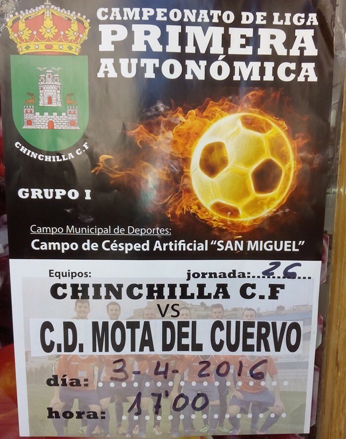 Fantástica tarde para acompañar a los nuestros en el San Miguel. A las 17:00 h <a href="/Chinchillacf/">ChinchillaCF</a> - <a href="/CdMotaDelCuervo/">Cd. Mota Del Cuervo</a>. RT