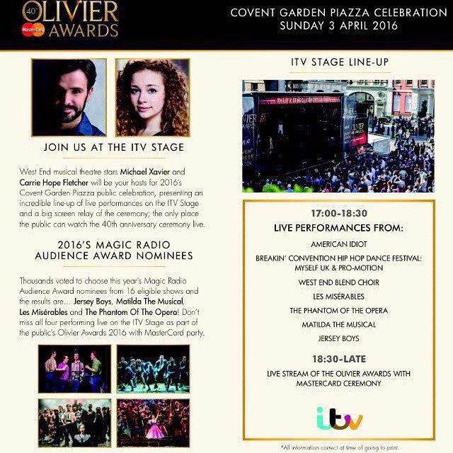 LauraPowney93's tweet photo. Very excited to be performing on the ITV stage today for the Olivier Awards! It's free so come and check us out! 😄 https://t.co/qQmIk3iiaI