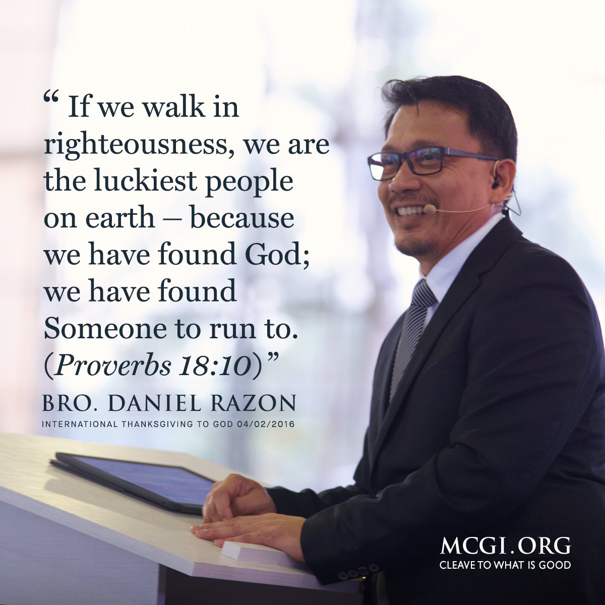 mcgidotorg's tweet photo. #MCGIFromEastToWest

“...We have found God; we have found Someone to run to.” (Proverbs 18:10) 
– Bro. @DanielRazon https://t.co/W8go5vbSph
