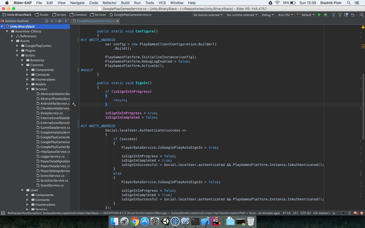 piotrstadnik's tweet photo. #Unity3D development on Mac with #ProjectRider EAP is going smoothly! It's time to say goodbye to #MonoDevelop! https://t.co/ExwFViOMYp
