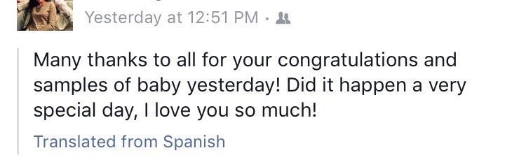 Mrs_PierceLopez's tweet photo. When @Facebook translator gets things very wrong...hopefully 😱😂🙈 #baby #facebooktranslator #spanish https://t.co/am8KrKNHQU