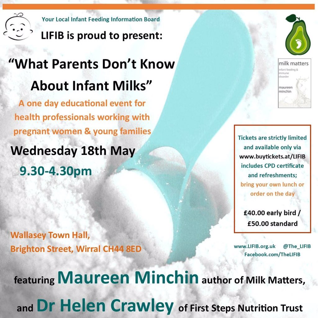 The_LIFIB's tweet photo. "What Parents Don't Know About Infant Milk" 18th May with Maureen Minchin &amp; Dr Helen Crawley https://t.co/Az5U0lKQAR https://t.co/n6kGqHND84
