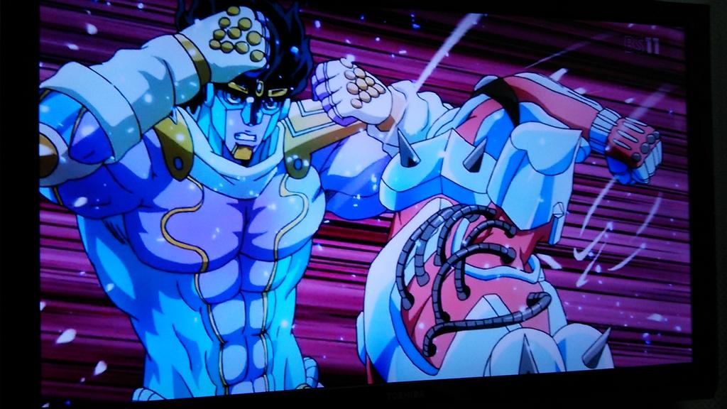 大貴 スタープラチナもちゃんとマフラーや手袋の色が白く変わってたりしていたし ジョジョリオンのcmも健在でしたねww３部 のエジプトのときは６部でしたが８部に 定秀もちゃんといますねwwこのステータスのやつも健在 Jojo Anime T Co