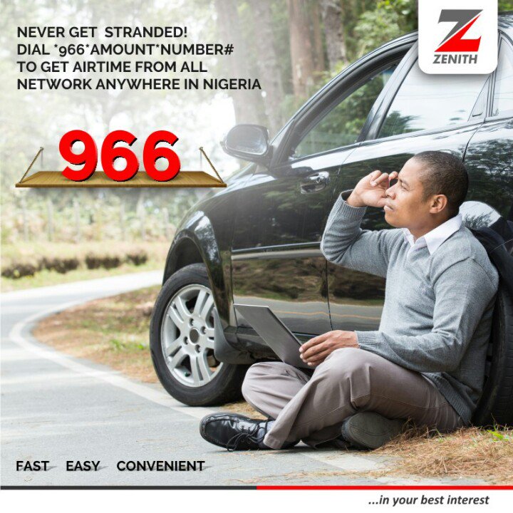ZenithBank's tweet photo. Plan for the Unexpected, never get stranded. Simply dial *966*Amount*Number# to top up your mobile line https://t.co/PgV3fAjOGG