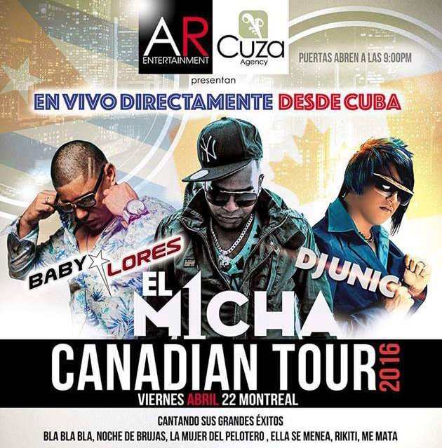 Desde Cuba, #ElMicha llega a Montreal el próximo 22 de abril junto a #BabyLores y #DJUnic ow.ly/10dUJS