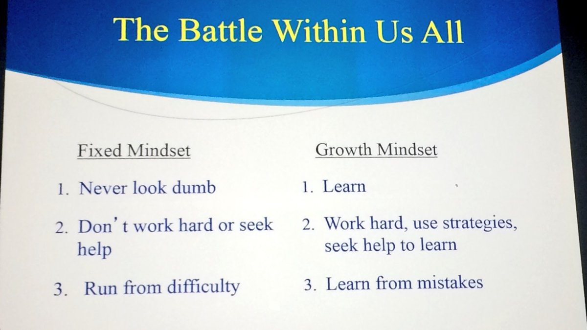 timoshei's tweet photo. Good stuff: The battle between working hard and struggling vs. fear of looking dumb. Via Carol Dweck at #ASCD16 https://t.co/uOsmZNsQ5b