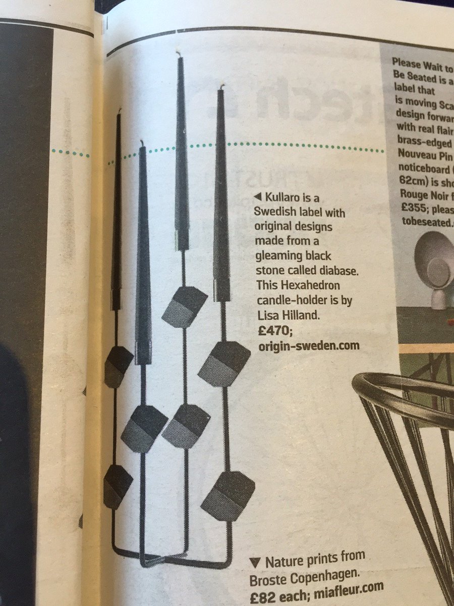 OriginSweden's tweet photo. Don't miss the article in todays @TheSTHome #nordicnoir including the candelabra from #Kullaro @OriginSweden https://t.co/mtjOqQWCQ1