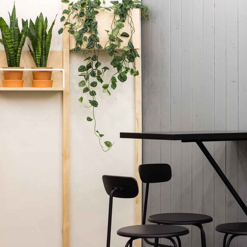 dezeen's tweet photo. Baranova Pokorsky creates simple plant-filled interior for St Petersburg coffee shop: https://t.co/mQGPk7HfPi https://t.co/UxAUktwCRz