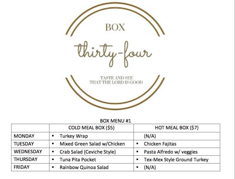boxthirtyfour's tweet photo. We are back 🙌🏼✨ Menu for April 4th-8th. Please email or text your order by 7pm previous day. Thank you☺️ https://t.co/itwK6GYNbT