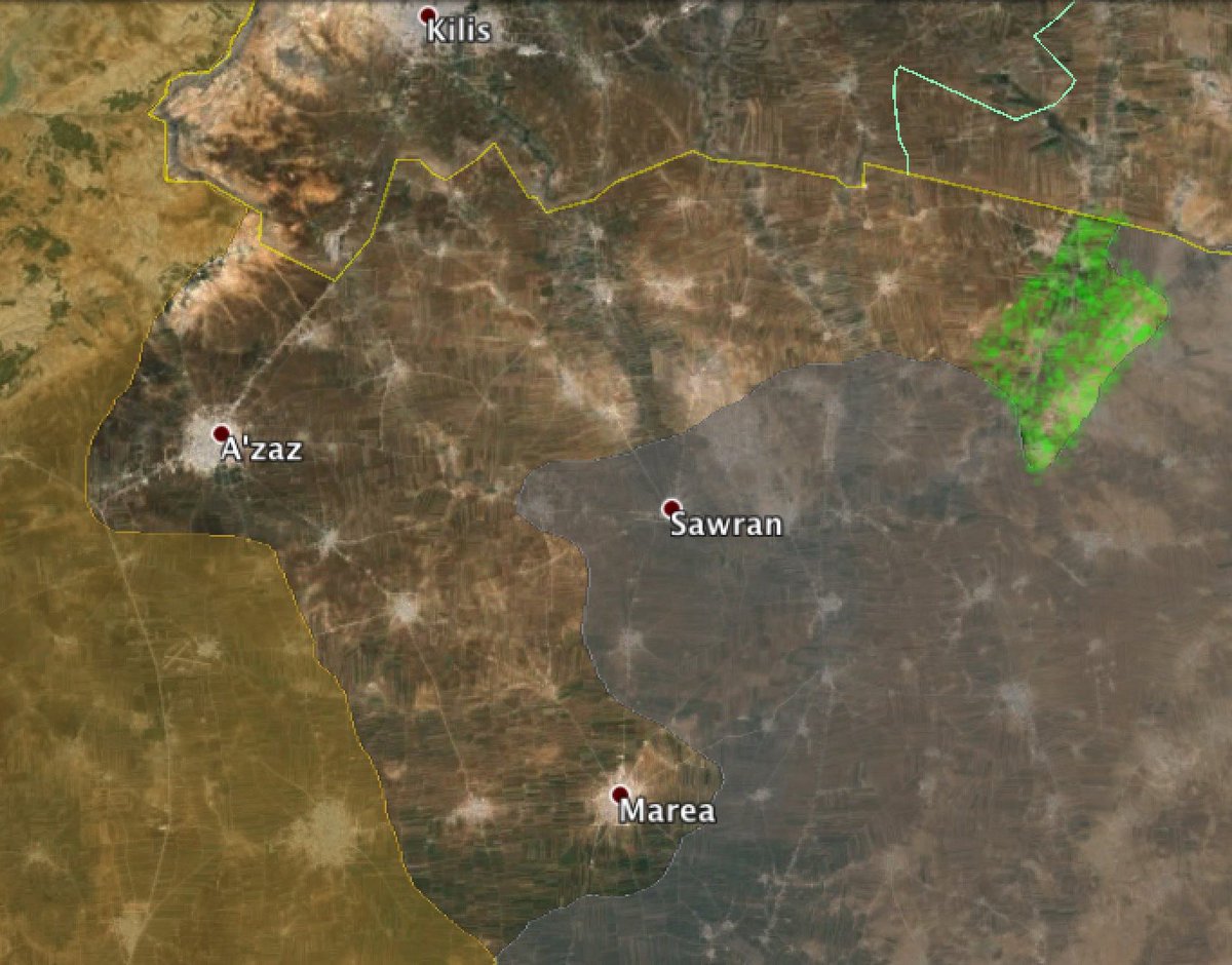 JulianRoepcke's tweet photo. #NewsMap 
The #ISIS front between #Doudyan and #AlRai collapsed.
#FSA troops took 6 vollages in 48 hours.
#Syria https://t.co/SfZbLWHfa3