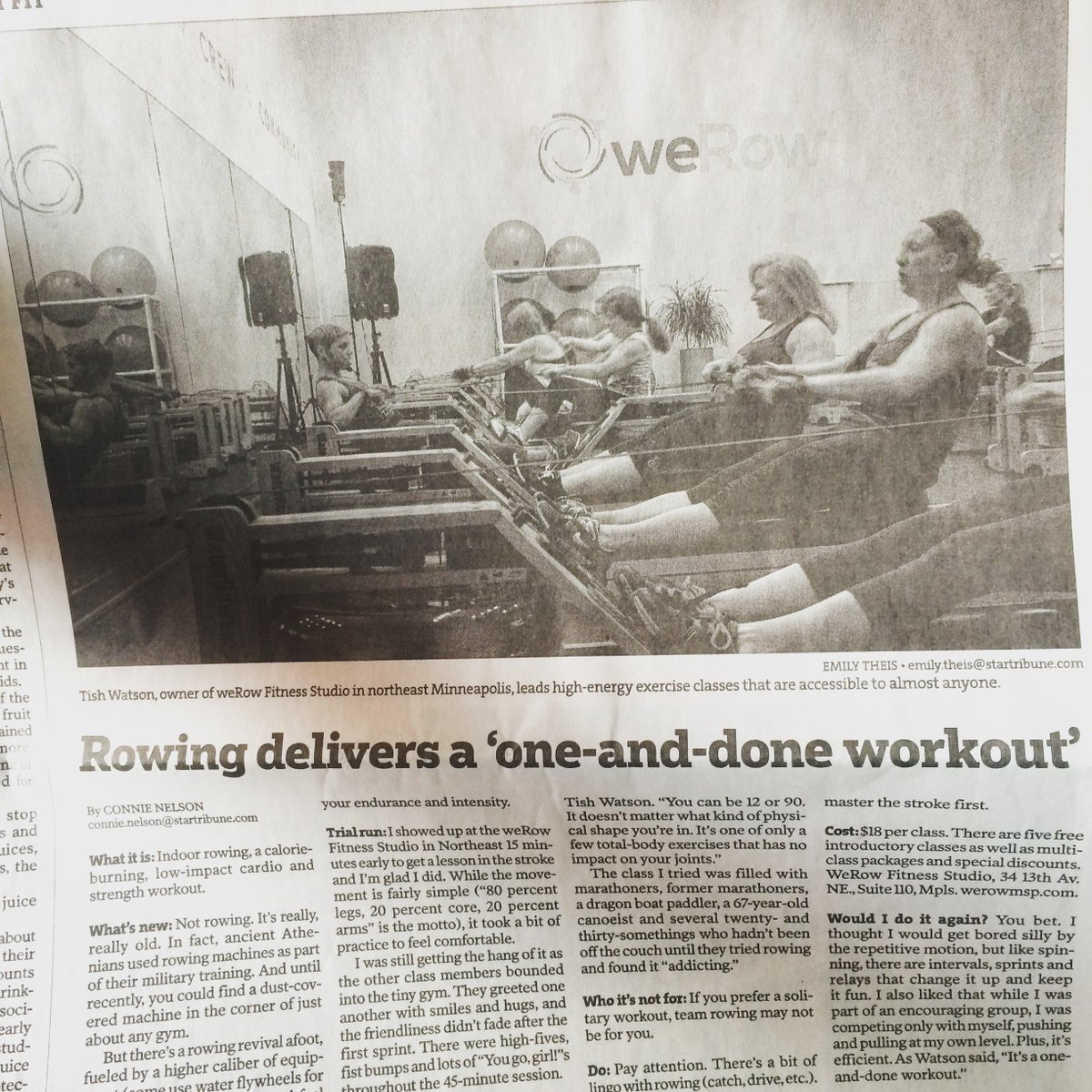 weRowmsp's tweet photo. Awesome article on weRow is in the Variety Section of today's Star Tribune! #weRowmsp #neminneapolis #row #workout https://t.co/F8k9vAt7LZ
