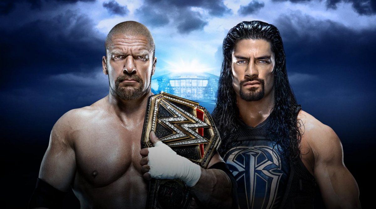WrestleMania's tweet photo. TONIGHT @WWERomanReigns battles @TripleH for the @WWE World Hvt. Title at #WrestleMania! https://t.co/HFp0upTSJP https://t.co/BvADFjF1tw