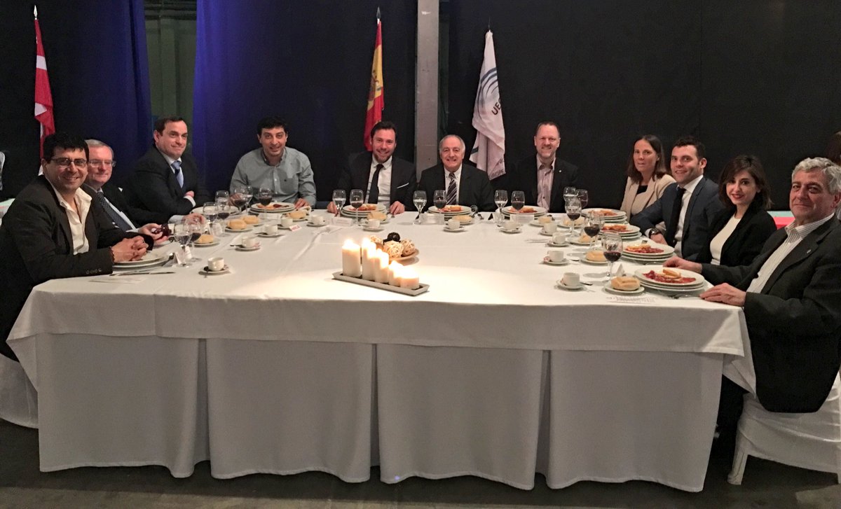 EuroTra2016's tweet photo. Members of the @UEGymnastics @RFEGimnasia @aytovalladolid @Junta_CyL at the banquet #EuroTra2016!! https://t.co/reesFNuw2L