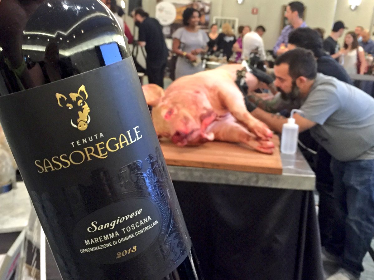 Tattoos &amp; Swine. Only at @COCHON555 Perfect w a glass of our Sangiovese #alwaystastefulnevertamed  #miamiink #cochon
